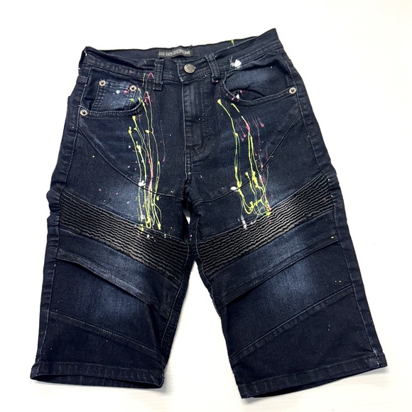 GS-115 Graffiti Destroyed Stretch Hip-Hop Urban MOTO Splatter Shorts Size 12 - Picture 1 of 6
